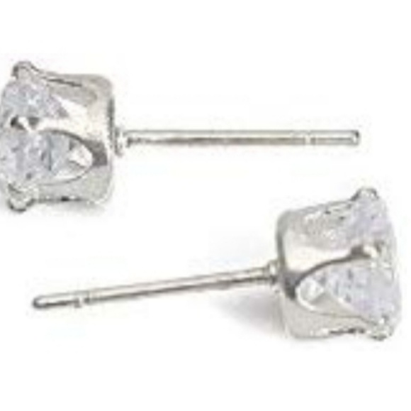 New Cubic Zirconia Stud Sterling Silver Earrings - Picture 3 of 4